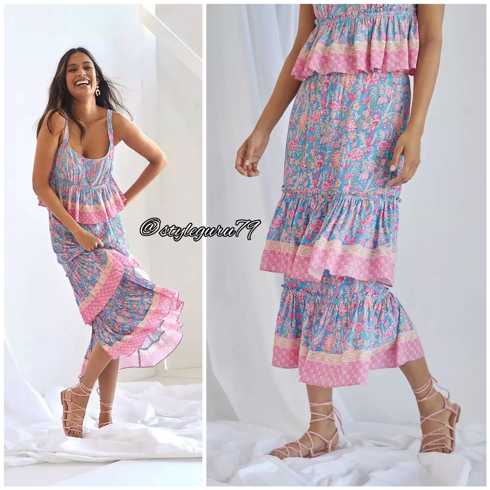NWT, Anthropologie, Meadow Tiered Floral Midi Skirt By Plenty By Tracy Reese